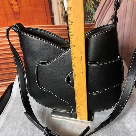 Polene Paris Black Leather Nodde Hobo Shoulder Crossbody Bag, adjustable strap - Picture 6 of 17